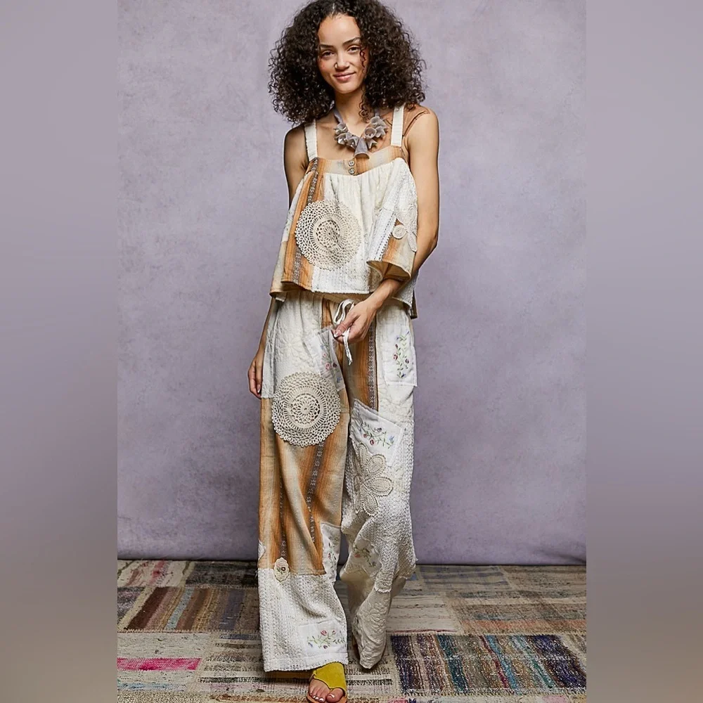 POL Patchwork Ombré Tan Pant Top Set - Picture 1 of 1